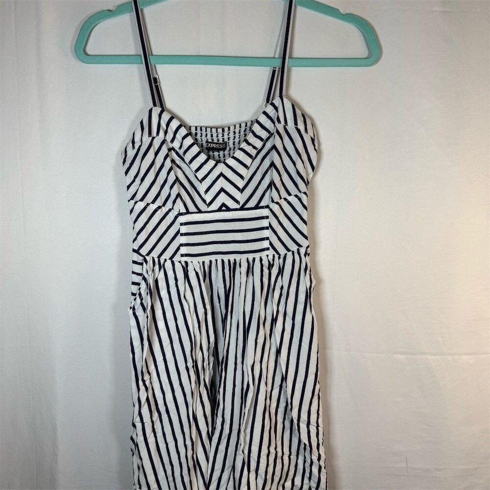 Express Sundress Womens XS Navy White Striped Sleeveless V-Neck Pockets